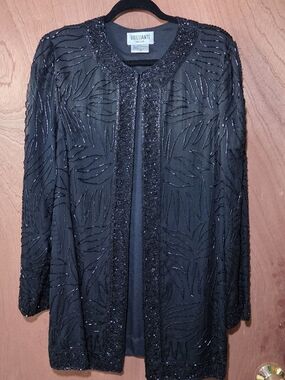 Brilliante By J.A. Embellished Beaded Black Evening Jacket Sz Medium